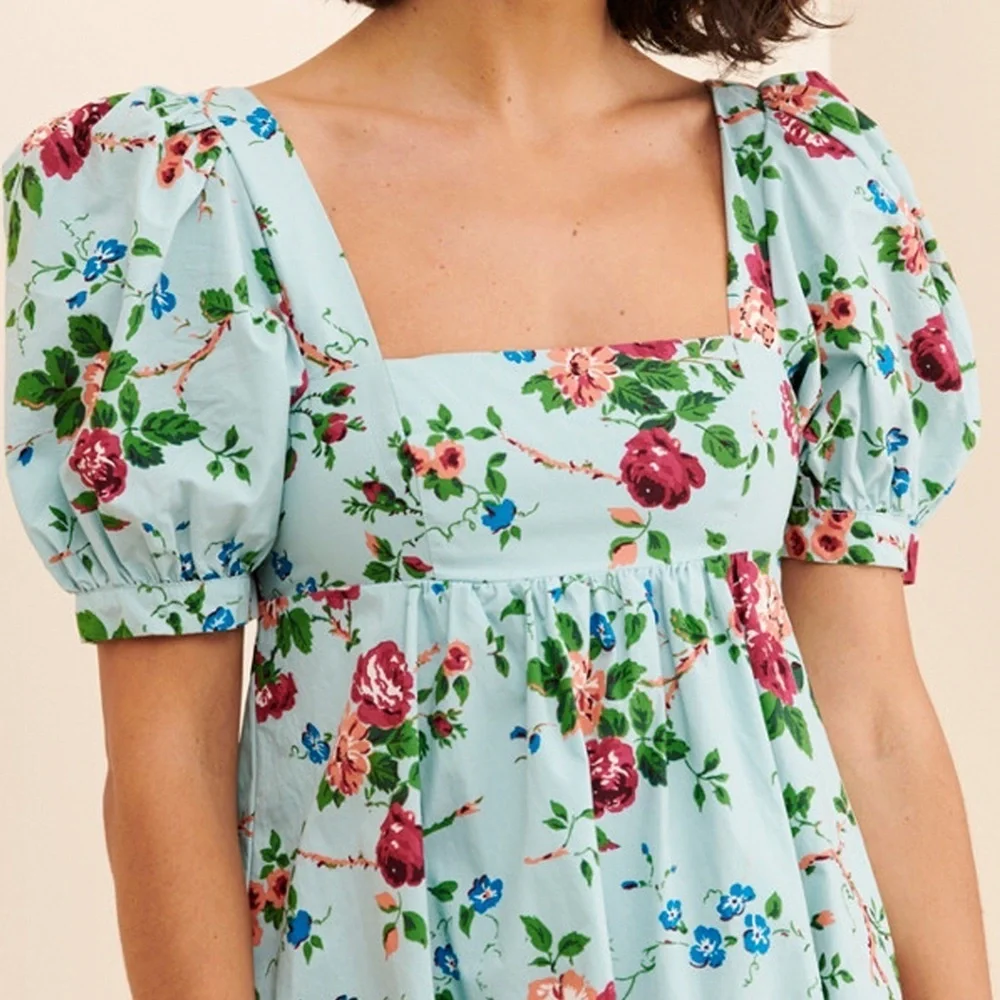 Urban Outfitters x Laura Ashley - Penelope Babydoll Mini Dress - Blue - Picture 2 of 14